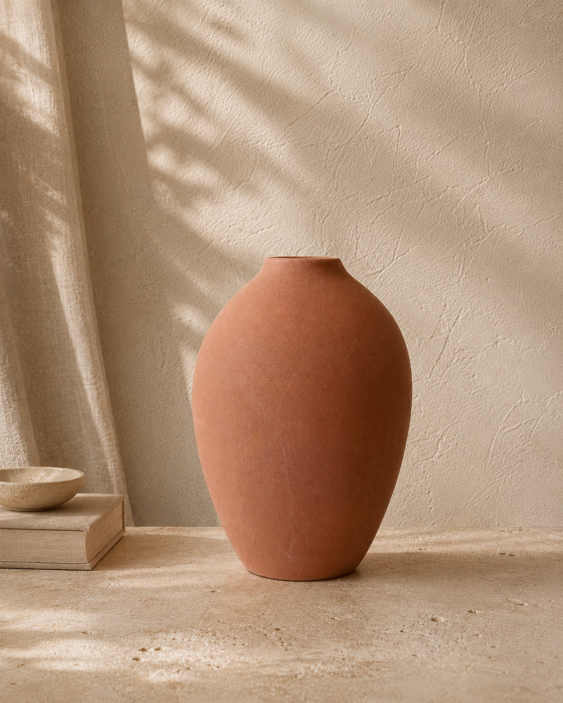 Terra Vessel styled on a warm stone surface